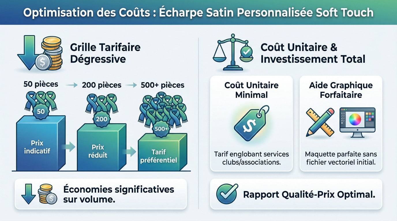 Graphique montrant la dégressivité des tarifs pour l'écharpe satin personnalisée soft touch